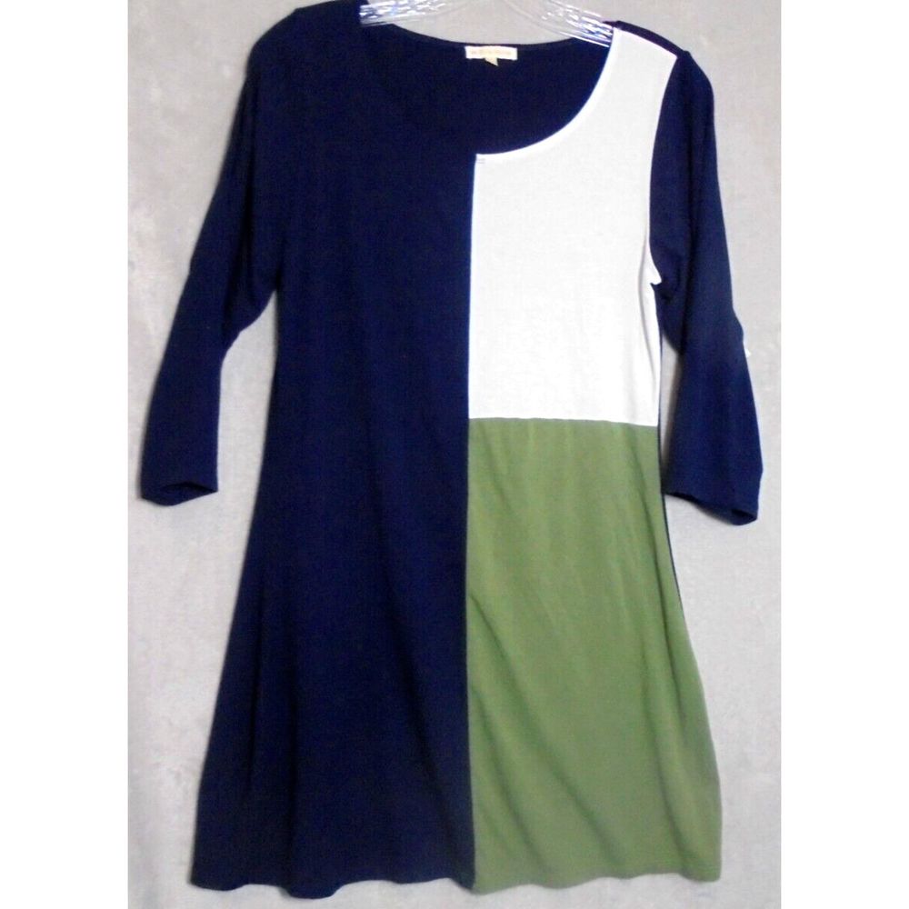 Vintage Zen-Knits Womens Medium Knit Midi Dress Colorblock Blue White Green
